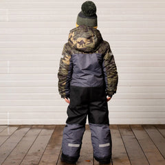 Kids One Piece Snowsuit Dark Grey Texture and Camo Printed