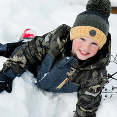 Kids One Piece Snowsuit Dark Grey Texture and Camo Printed