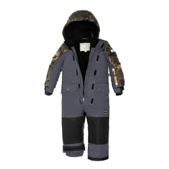 Kids One Piece Snowsuit Dark Grey Texture and Camo Printed