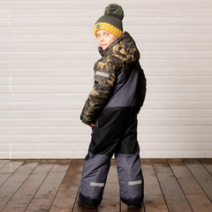 Kids One Piece Snowsuit Dark Grey Texture and Camo Printed