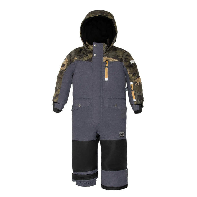 Kids One Piece Snowsuit Dark Grey Texture and Camo Printed